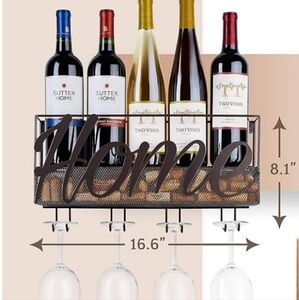 Black Metal Wall-Mounted Wine Rack with Glass Holder